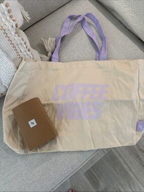 Coffee Vibes Beige Canvas Tote with Lavender Accents by Nespresso